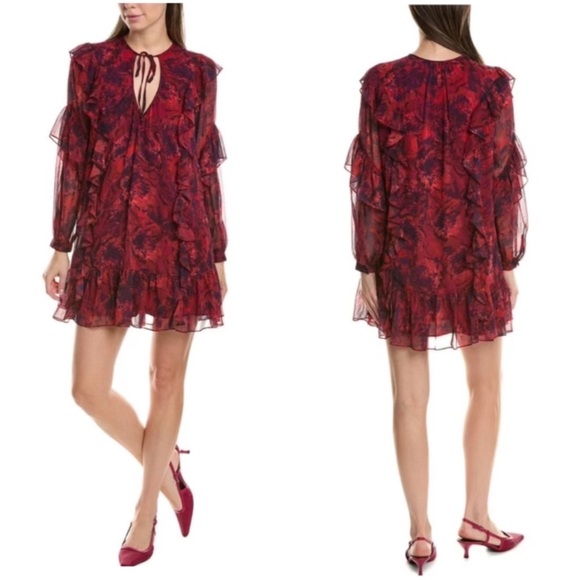 Cinq a Sept Womens Livie Long Sleeve Tiered Dress Size 00 Flowy Romantic Sheer - Picture 2 of 16